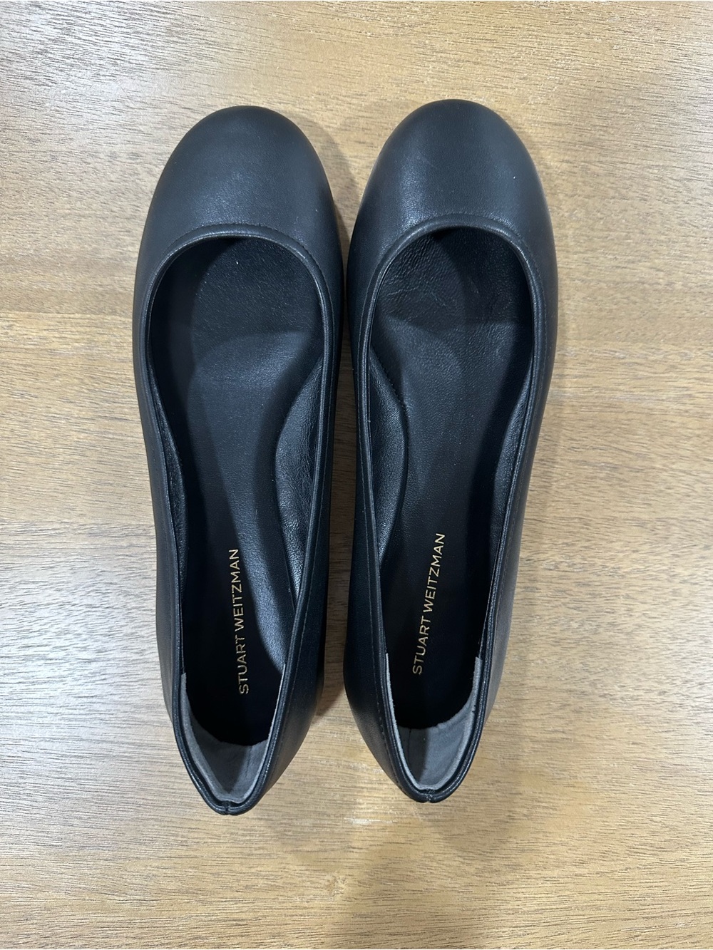 Stuart Weitzman Smooth Black Leather Ballet Flats